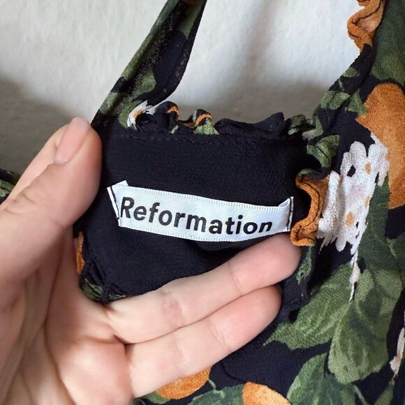 Reformation Christine Mini Black Clementine Print Dress Size 4 - Picture 12 of 12